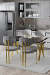 Mirage Mat Gold Lotus 80x120 Yemek Masası Mutfak Masası Ofis Masası 4 Kişilik Masa Sandalye Takımı Siyah Mermer Sandalye Mat Gold Gri