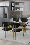 Mirage Mat Gold Lotus 80x120 Yemek Masası Mutfak Masası Ofis Masası 4 Kişilik Masa Sandalye Takımı Siyah Mermer Sandalye Mat Gold Siyah