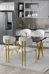 Mirage Mat Gold Lotus 80x120 Yemek Masası Mutfak Masası Ofis Masası 4 Kişilik Masa Sandalye Takımı Siyah Mermer Sandalye Mat Gold Beyaz