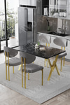 Mirage Mat Gold Lotus 80x120 Yemek Masası Mutfak Masası Ofis Masası 4 Kişilik Masa Sandalye Takımı Siyah Mermer Sandalye Mat Gold Gri