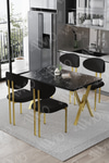 Mirage Mat Gold Lotus 80x120 Yemek Masası Mutfak Masası Ofis Masası 4 Kişilik Masa Sandalye Takımı Siyah Mermer Sandalye Mat Gold Siyah