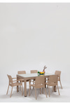 Mobetto Rattan Large Lüx Camlı Cappucino Masa Takımı Bahçe&balkon 1 Camlı Masa + 6 Sandalye