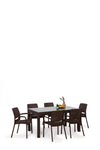 Mobetto Rattan Large Lüx Camlı Kahve Masa Takımı Bahçe&balkon 1 Camlı Masa + 6 Sandalye