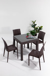 Mobetto Rattan Small Camlı Kahve Masa Takımı Bahçe&balkon 1 Camlı Masa + 4 Sandalye