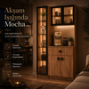 Mocha Temperli Cam Ledli 3 Kapaklı Kahve Köşesi - Atlas Çam