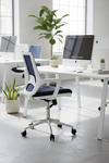 Ofisbazaar Buya Beyaz Fileli Çalışma Koltuğu | Ergonomik Şef Ve Toplantı Koltuğu Lacivert