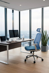 Ofisbazaar Dali Beyaz Fileli Yönetici Koltuğu | Ergonomik Başlıklı Ofis Koltuğu Açık Mavi