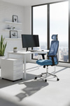 Ofisbazaar Dolphin Siyah Fileli Yönetici Koltuğu | Ergonomik Başlıklı Ofis Koltuğu Açık Mavi