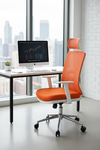 Ofisbazaar UP Beyaz Fileli Yönetici Koltuğu | Ergonomik Başlıklı Ofis Koltuğu Turuncu