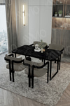 Roxy Metal Ayak Tokyo Demonte Sandalye 80x120 Yemek Masası Mutfak Masası 4 Kişilik Siyah Mermer