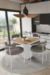 Savana Beyaz Lake MDF Ayak 90x90 Yemek Masası Mutfak Masası 4 Kişilik Masa Takımı Teddy Sandalye Akça