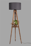 Sehbalı Tripod Yanık Lambader Silindir Koyu Gri Abajurlu