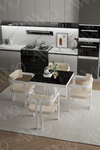 Sofia Lake MDF Ayak Tokyo Demonte Sandalye 80x80 Yemek Masası Mutfak Masası 4 Kişilik Siyah Mermer