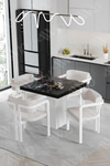 Sofia Lake MDF Ayak Tokyo Demonte Sandalye 80x80 Yemek Masası Mutfak Masası 4 Kişilik Siyah Mermer
