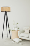 Tripod Siyah Silindir Rattan Abajurlu Lambader