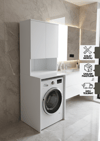 Tuna Çamaşır Makinesi Dolabı, Alt Üst Set, Kapaklı, Banyo Dolabı Beyaz