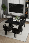 Veroni Lake MDF Ayak Tokyo Demonte Sandalye 80x120 Yemek Masası Mutfak Masası 4 Kişilik Siyah Mermer