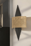 Yeni Aslı Pilli Siyah Oval Rattan Abajurlu Aplik 
