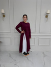 Poplin Parçalı Kuşaklı Elbise - Mürdüm