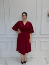 Yarasa Kol Önü Düğümlü Elbise - Bordo