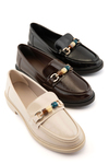 Novara Boncuk Detaylı Bej Kadın Loafer 