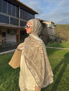 Bej Zebra Desen İpek Şal