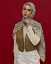 Beyaz Işık & Altın Zeytin Efsunlu Desen Şal