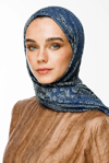 Henna Desen Çift Taraflı Şal - Lacivert-Su Yeşili