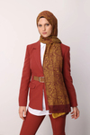 Henna Desen Çift Taraflı Şal - Mürdüm-Sarı