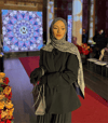 Henna Desen Çift Taraflı Şal - Petrol Mavisi-Bej