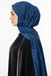 Henna Desen Çift Taraflı Şal - Siyah-İndigo