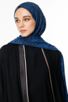 Henna Desen Çift Taraflı Şal - Siyah-İndigo