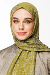 Henna Desen Çift Taraflı Şal - Yağ Yeşili-Ekru