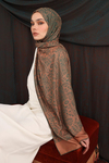 Henna Desen Çift Taraflı Şal - Zümrüt-Kayısı