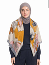 Krem & Hardal / Gri - Çizgisel Büyükayı Çiçeği Desenli Kaşmir Omuz Şalı