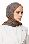 Mayra Desen Çift Taraflı Şal - Petrol Mavisi-Turuncu