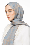 Mayra Desen Çift Taraflı Şal - Vizon-Turkuaz