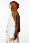 Nora Desen Çift Taraflı Şal - Mürdüm-Sarı