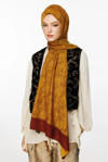 Sahra Desen Çift Taraflı Şal - Mürdüm-Sarı