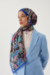 Saks Mavisi - Siyah Retro Desen Şal