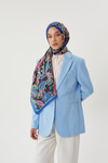 Saks Mavisi - Siyah Retro Desen Şal