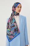 Saks Mavisi - Siyah Retro Desen Şal