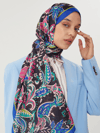 Saks Mavisi - Siyah Retro Desen Şal