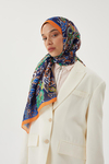 Turuncu & Lacivert Retro Desen Şal