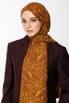 Velora Desen Çift Taraflı Şal - Mürdüm-Sarı