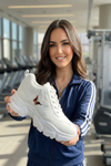 Beyaz 10 CM Gizli Topuklu Kelebek Tokalı Kadın Spor Ayakkabı