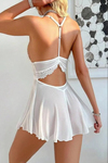 Kadın Beyaz Dantel Detaylı İp Askılı Fiyonklu Fantezi Babydoll Gecelik