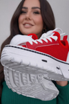 Kalın Tırtıklı Tabanlı Kırmızı-Beyaz Sneaker | Rahat Günlük Ayakkabı