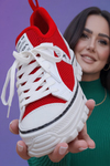 Kalın Tırtıklı Tabanlı Kırmızı-Beyaz Sneaker | Rahat Günlük Ayakkabı