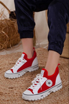 Kalın Tırtıklı Tabanlı Kırmızı-Beyaz Sneaker | Rahat Günlük Ayakkabı